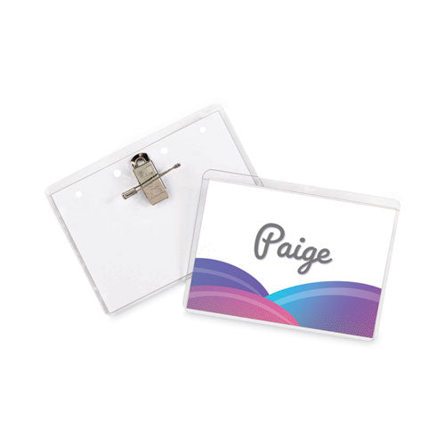 Name Badge Kits, Top Load, 4 X 3, Clear, Combo Clip/pin, 50/box