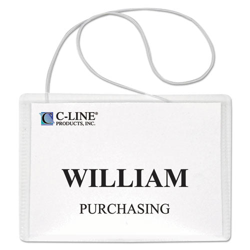 Name Badge Kits, Top Load, 4 X 3, Clear, Elastic Cord, 50/box