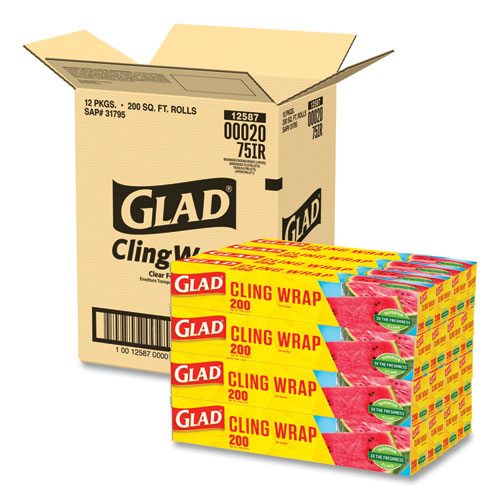 Clingwrap Plastic Wrap, 200 Square Foot Roll, Clear, 12 Rolls/carton