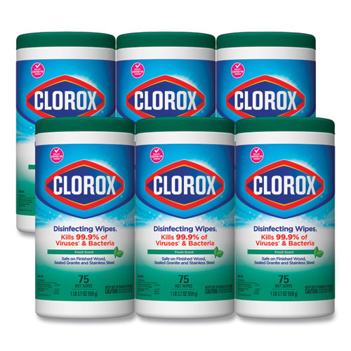 Disinfecting Wipes, Fresh Scent, 7 X 8, Fresh Scent, White, 75/canister, 6 Canisters/carton