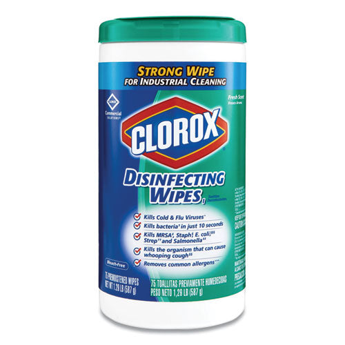 Disinfecting Wipes, Fresh Scent, 7 X 8, Fresh Scent, White, 75/canister, 6 Canisters/carton