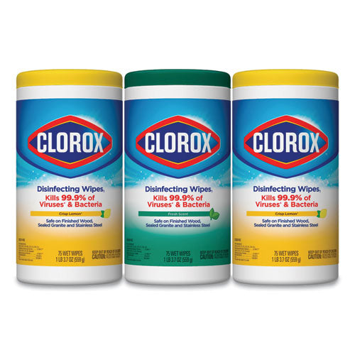 Disinfecting Wipes, Fresh Scent, 7 X 8, Fresh Scent, White, 75/canister, 6 Canisters/carton