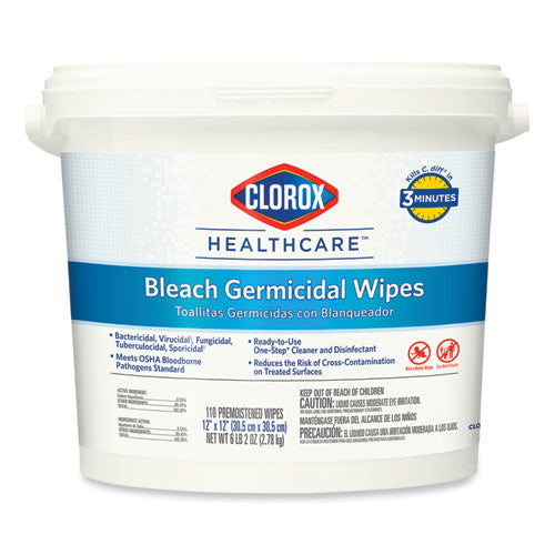 Bleach Germicidal Wipes, 12 X 12, Unscented, 110/canister, 2/carton