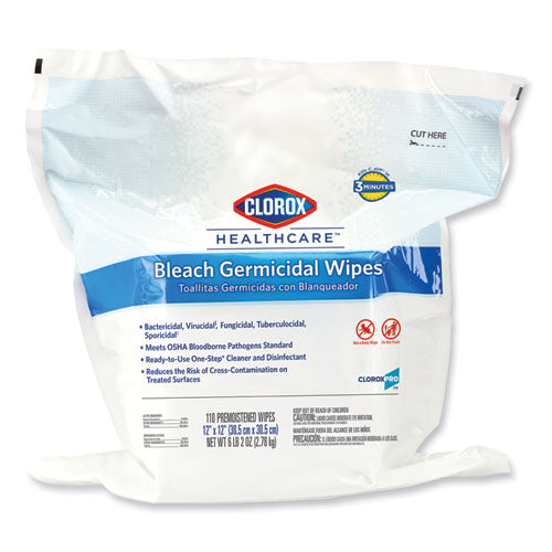 Bleach Germicidal Wipes, 12 X 12, Unscented, 110/refill, 2/carton
