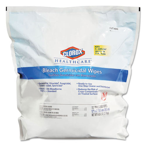 Bleach Germicidal Wipes, 12 X 12, Unscented, 110/refill, 2/carton