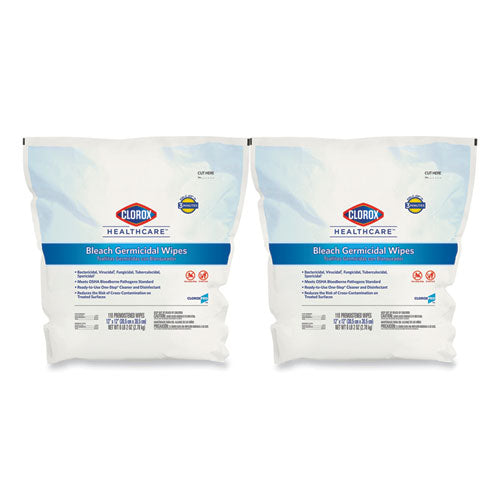 Bleach Germicidal Wipes, 12 X 12, Unscented, 110/refill, 2/carton