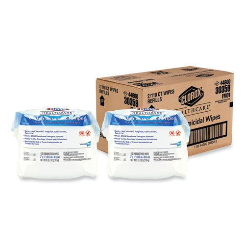 Bleach Germicidal Wipes, 12 X 12, Unscented, 110/refill, 2/carton