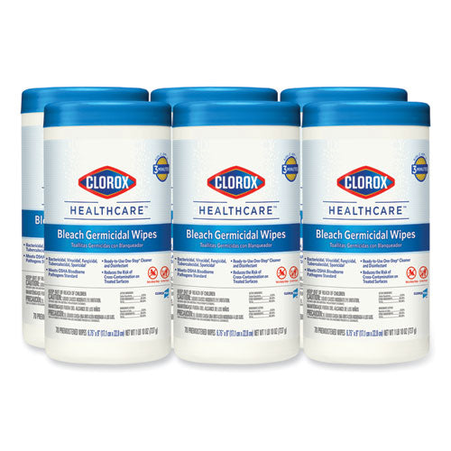 Bleach Germicidal Wipes, 6.75 X 9, Unscented, 70/canister