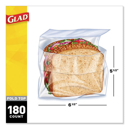 Fold-top Sandwich Bags, 6.5" X 5.5", Clear, 180/box, 12 Boxes/carton