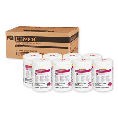 Dispatch Cleaner Disinfectant Towels, 6.75 X 8, Unscented, 150/canister, 8 Canisters/carton