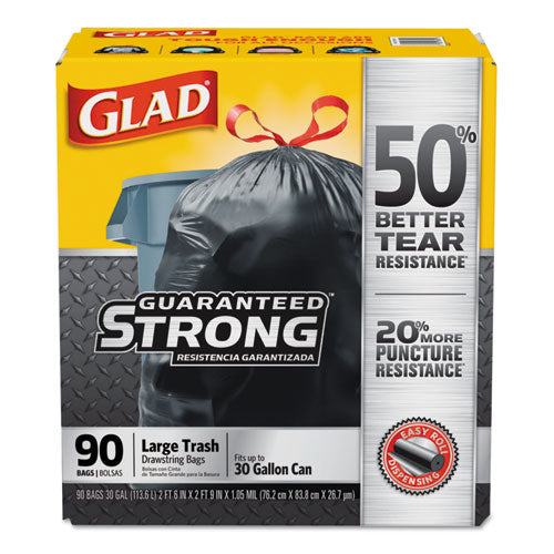Drawstring Large Trash Bags, 30 Gal, 1.05 Mil, 30" X 33", Black, 15/box