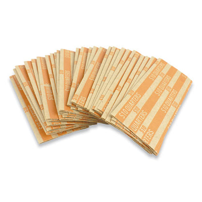 Flat Tubular Coin Wrap, Quarters, $10.00, Orange, 1,000/box