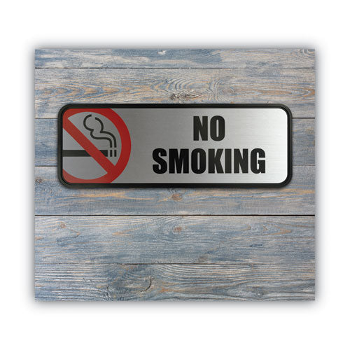 Brush Metal Office Sign, No Smoking, 9 X 3, Silver/red