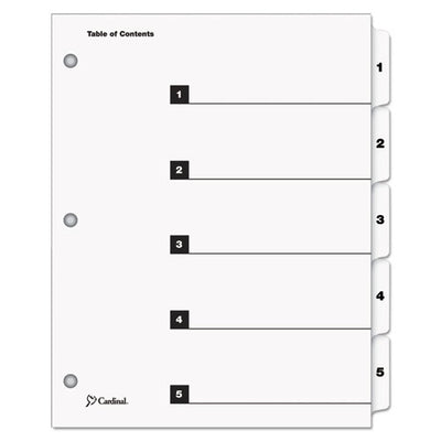 Onestep Printable Table Of Contents And Dividers, 5-tab, 1 To 5, 11 X 8.5, White, White Tabs, 1 Set