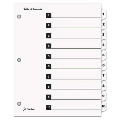 Onestep Printable Table Of Contents And Dividers, 10-tab, 1 To 10, 11 X 8.5, White, White Tabs, 1 Set