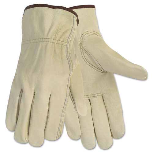 Economy Leather Driver Gloves, Large, Beige, Pair