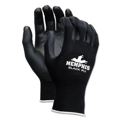Economy Pu Coated Work Gloves, Black, Large, Dozen