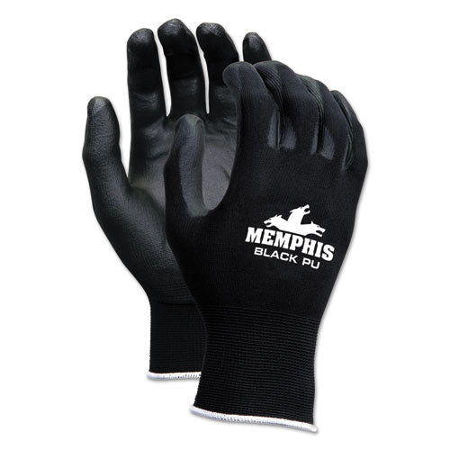 Economy Pu Coated Work Gloves, Black, Medium, Dozen