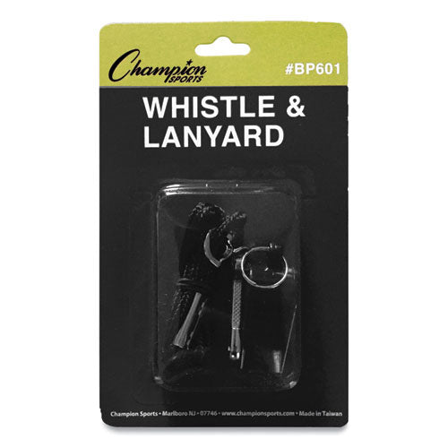 Sports Whistle With Black Nylon Lanyard, Plastic, Black, Dozen