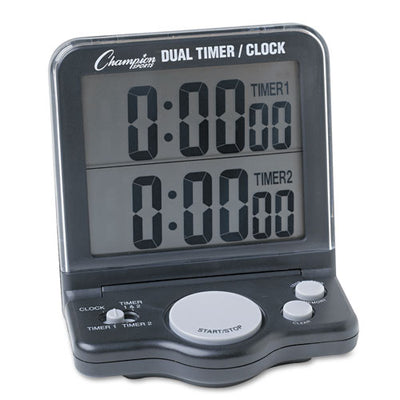 Dual Timer/clock With Jumbo Display, Lcd, 3.5 X 1 X 4.5, Black