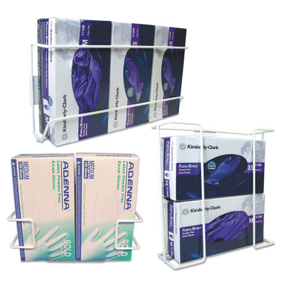 Wire Wall-mount Glove Box Holder, 4-box, Horizontal, Stainless Steel, White, 11 X 4 X 22
