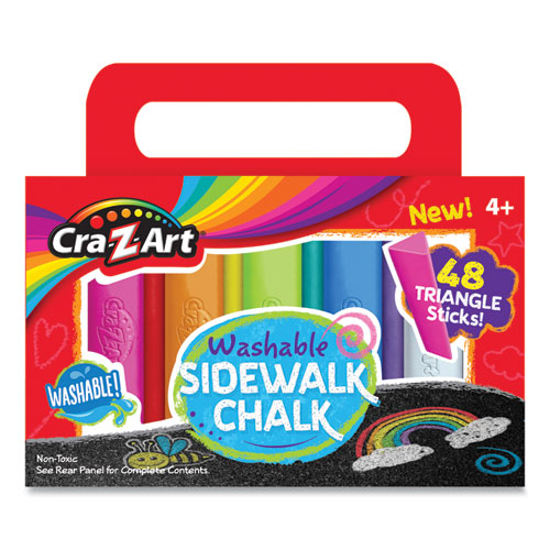 Washable Sidewalk Chalk, Triangle Shaped, 12.63", 48 Assorted Bright Colors, 48 Sticks/set