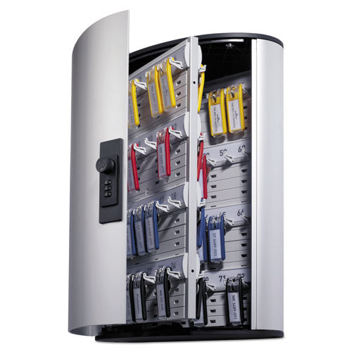 Locking Key Cabinet, 72-key, Brushed Aluminum, Silver, 11.75 X 4.63 X 15.75