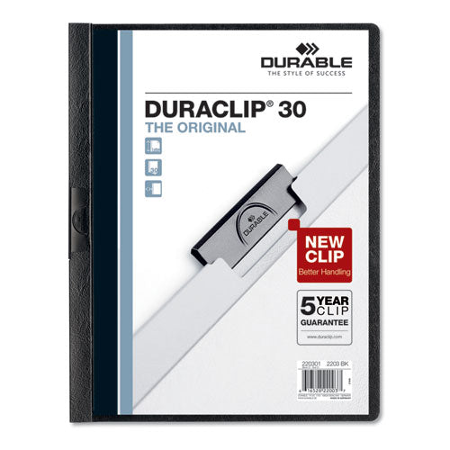 Duraclip Report Cover, Clip Fastener,  8.5 X 11, Clear/black, 5/pack