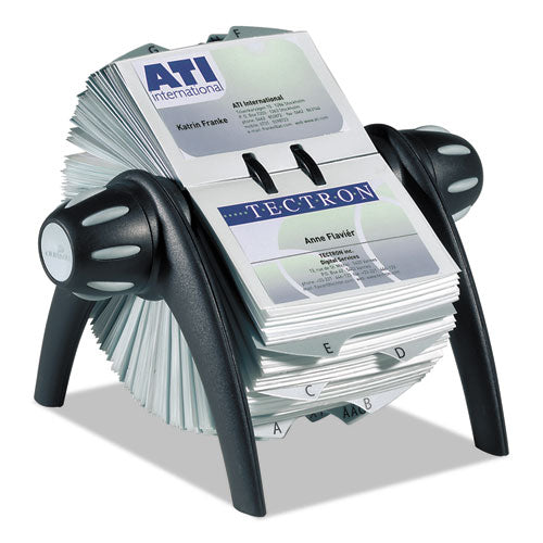 Visifix Flip Rotary Business Card File, Holds 400 2.88 X 4.13 Cards, 8.75 X 7.13 X 8.06, Plastic, Black/silver