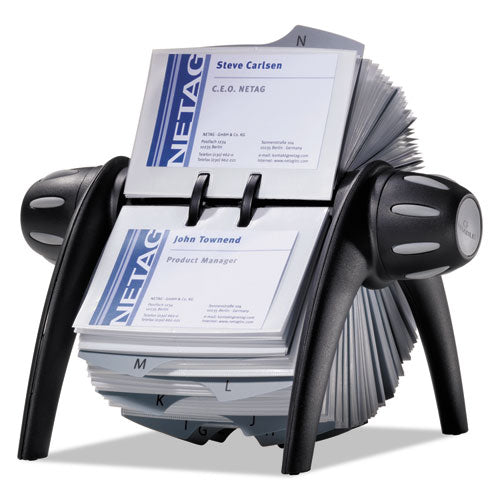 Visifix Flip Rotary Business Card File, Holds 400 2.88 X 4.13 Cards, 8.75 X 7.13 X 8.06, Plastic, Black/silver