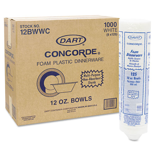 Concorde Foam Bowl, 10, 12 Oz, White, 125/pack, 8 Packs/carton