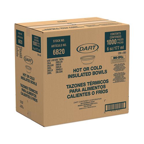 Insulated Foam Bowls, 6 Oz, White, 50/pack, 20 Packs/carton