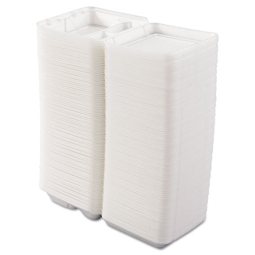 Foam Hinged Lid Containers, 3-compartment, 7.5 X 8 X 2.3, White, 200/carton