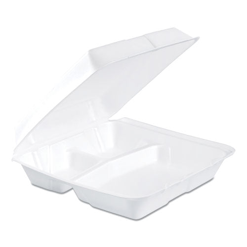 Foam Hinged Lid Containers, 3-compartment, 8.38 X 7.78 X 3.25, 200/carton