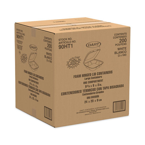Insulated Foam Hinged Lid Containers, 1-compartment, 9 X 9.4 X 3, White, 200/pack, 2 Packs/carton