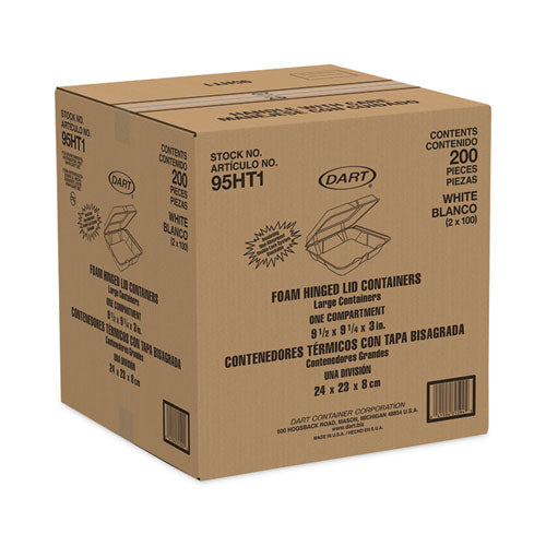 Insulated Foam Hinged Lid Containers, 1-compartment, 9.3 X 9.5 X 3, White, 200/pack, 2 Packs/carton