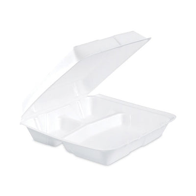 Insulated Foam Hinged Lid Containers, 3-compartment, 9.3 X 9.5 X 3, White, 200/pack, 2 Packs/carton