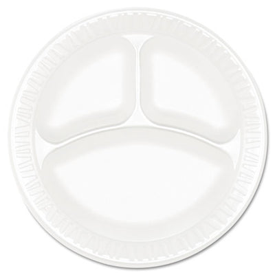 Concorde Foam Plate, 3-compartment, 9" Dia, White, 125/pack, 4 Packs/carton