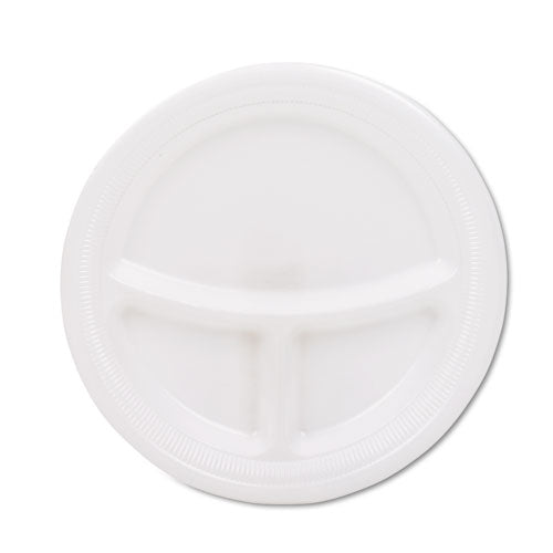 Mediumweight Foam Plates, 3-compartment, 9" Dia, White, 125/pack
