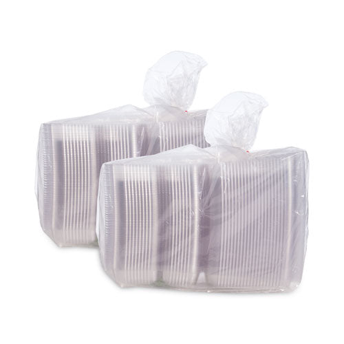 Staylock Clear Hinged Lid Containers, 3-compartment, 8.6 X 9 X 3, Clear, Plastic, 100/packs, 2 Packs/carton