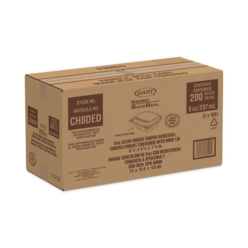 Clearpac Safeseal Tamper-resistant/evident Containers, Domed Lid, 8 Oz, 4.9 X 1.9 X 5.5, Clear, Plastic, 100/bag, 2 Bags/ct