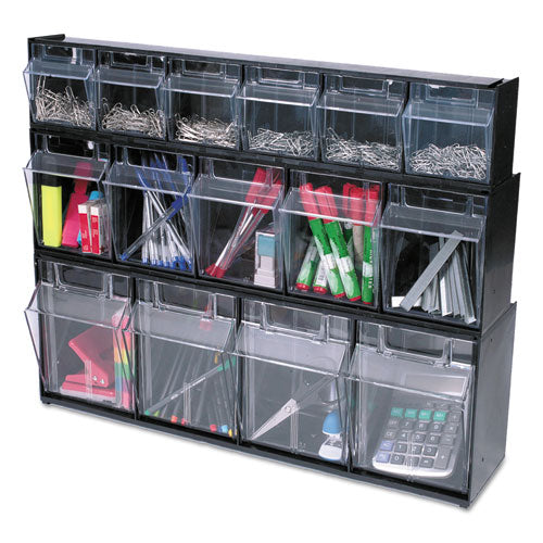 Tilt Bin Interlocking Multi-bin Storage Organizer, 6 Sections, 23.63" X 3.63" X 4.5", Black/clear