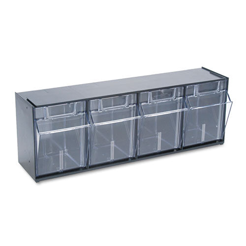 Tilt Bin Interlocking Multi-bin Storage Organizer, 6 Sections, 23.63" X 3.63" X 4.5", Black/clear