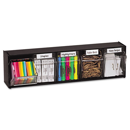 Tilt Bin Interlocking Multi-bin Storage Organizer, 6 Sections, 23.63" X 3.63" X 4.5", Black/clear