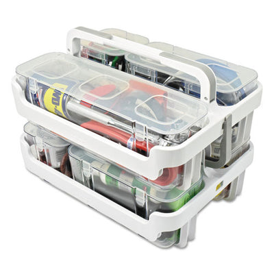 Stackable Caddy Organizer With S, M And L Containers, Plastic, 10.5 X 14 X 6.5, White Caddy/clear Containers