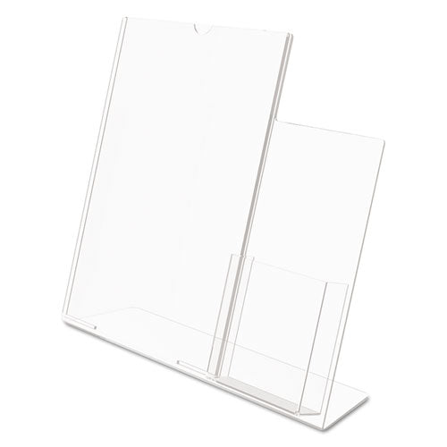 Superior Image Slanted Sign Holder With Side Pocket, 13.5w X 4.25d X 10.88h, Clear