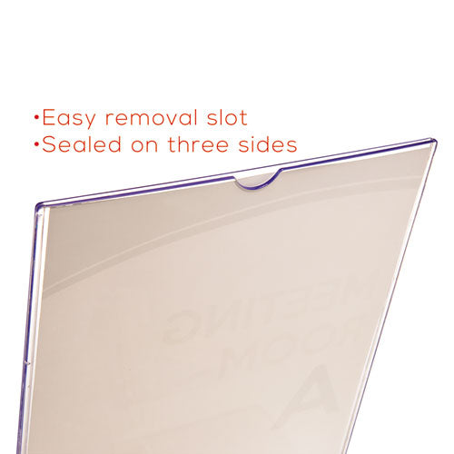 Superior Image Slanted Sign Holder With Side Pocket, 13.5w X 4.25d X 10.88h, Clear