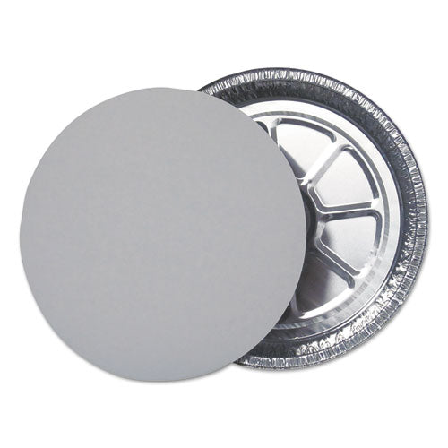 Flat Board Lids For 9" Round Containers, Silver, Paper, 500 /carton