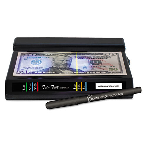 Tri Test Counterfeit Bill Detector With Pen, U.s.; Canadian; Mexican; Eu; Uk; Chinese Currencies, 7 X 4 X 2.5, Black