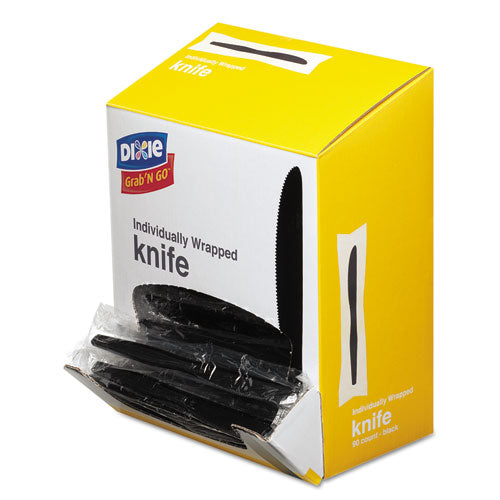 Grab’n Go Wrapped Cutlery, Knives, Black, 90/box